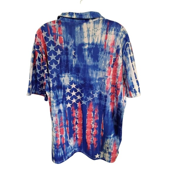 Patriotic Stars Four Button Shirt Size XLarge Short Sleeve Flag USA - Picture 2 of 9